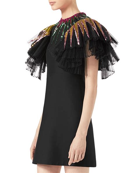 gucci sequin embroidered ruffle dress